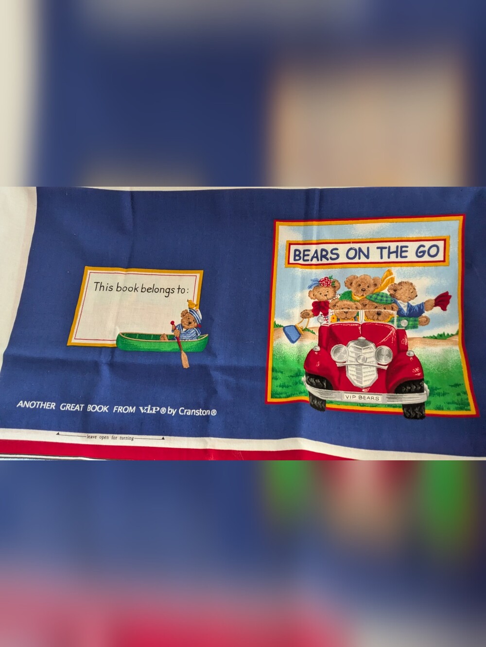 Fabric Book Panel to Created "Bears on the Go" from VIP Cranston